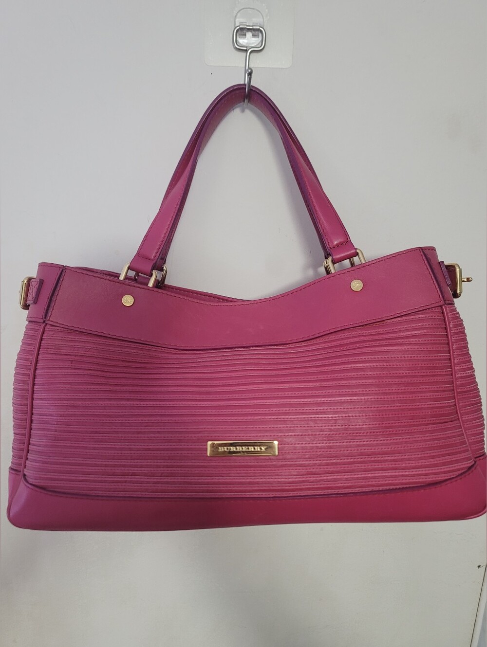 Burberry Pink Genuine Leather Handbag With COA